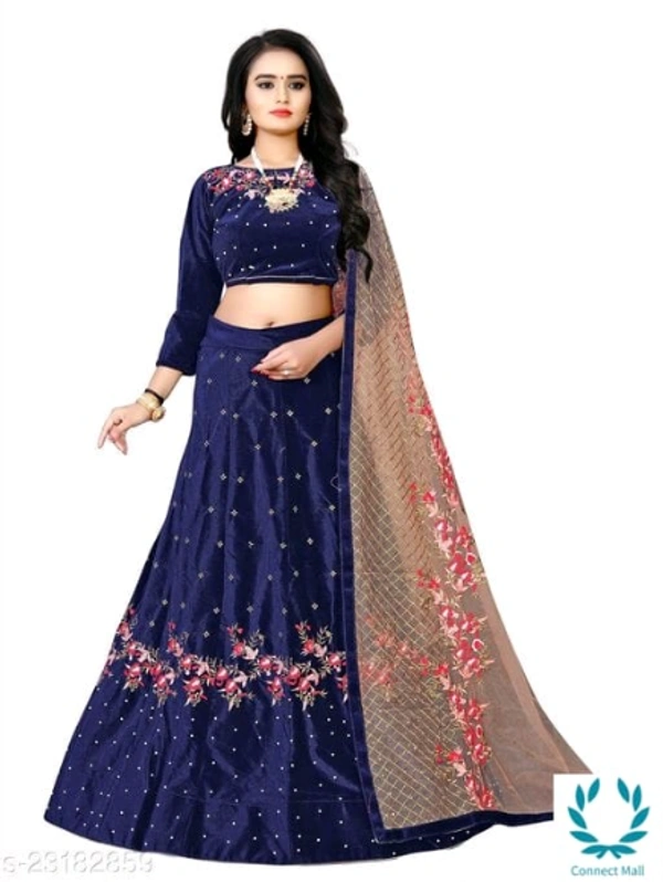 Beautiful Semi Stitched  lehenga Choli - Free Size, Purple, Velvet, Dupatta Fabric : Net, Embroidered, Multipack :1